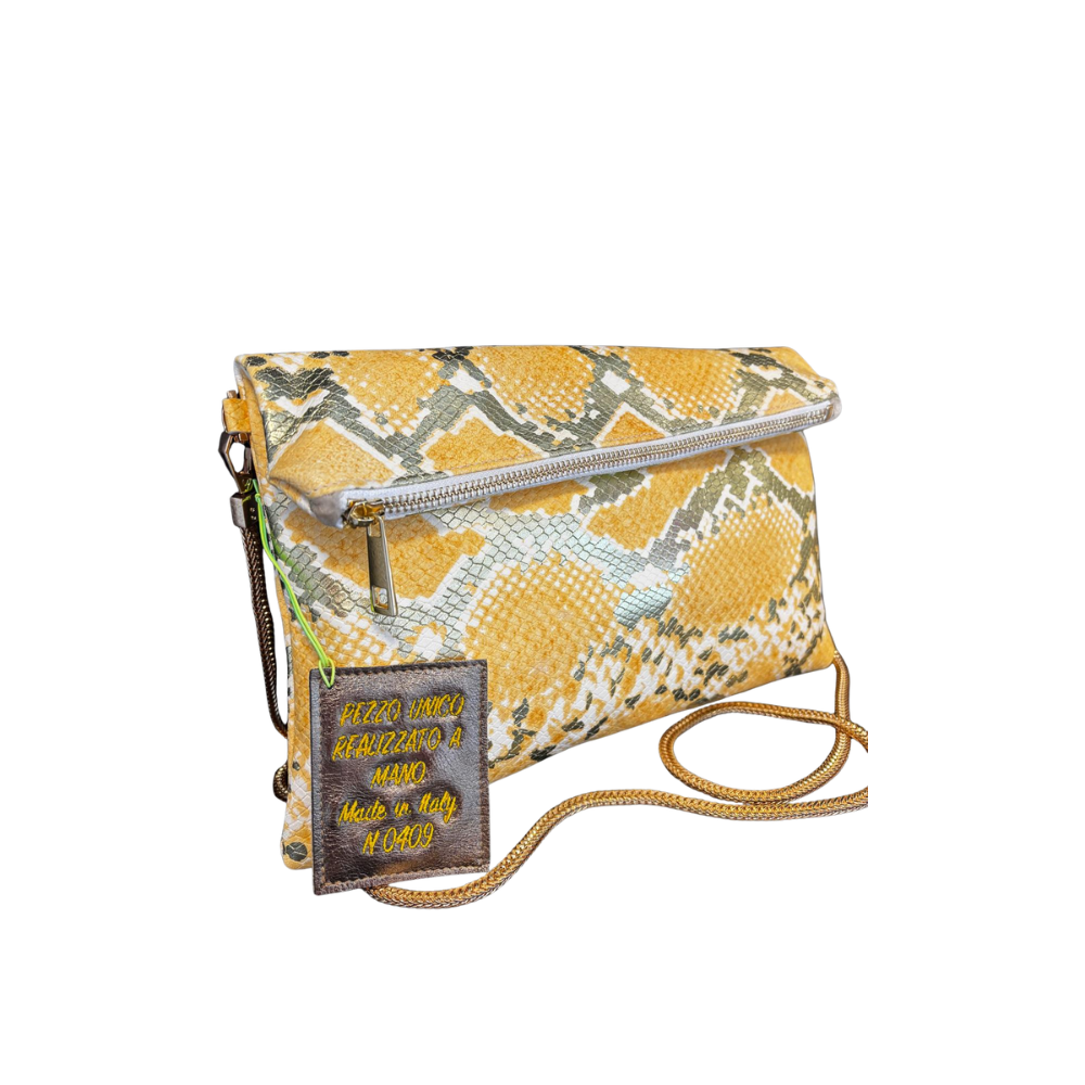 POCHETTE DOPPIA CHIUSURA N. 409 – Collezione Luxury Vegan | Effetto Rettile | Pezzo Unico-Borsa Artigianale di Lusso-Made in Italy - immagine 4