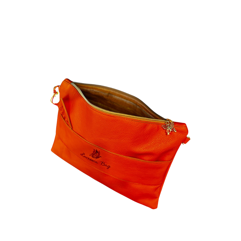 CLUTCH N. 423 – Collezione Estate 2026 | Pelle Martellata Arancio Monarca | Pezzo Unico-Borsa Artigianale di Lusso-Made in Italy - immagine 8